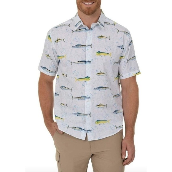 Men's Guy Harvey Button Up Short Sleeve Fish Shirt Size XXL Baggy 2XL - Picture 3 of 7